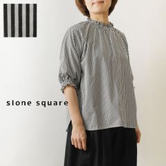 c368＊ スロンスクエア フレンチリネン スタンドカラー ギャザー袖 
