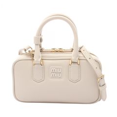 miumiu ベージュ アルカディ レザー バッグ - メルカリ
