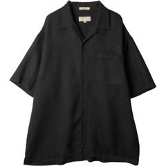 希少!!】FLAX ブラックリネン 半袖 開襟 リネンシャツ M 大人古着