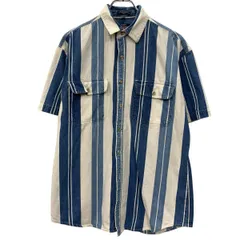 00s Dickies 半袖 ストライプシャツ M ホワイト ブルー ディッキーズ ボタン 00年代 ストライプ柄 ツートーン 胸ポケット 夏物 a805-5341のサムネイル