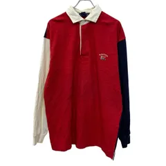 香港製 nautica 長袖 ラガーシャツ L ホワイト マルチカラー ノーティカ ハーフボタン ワンポイント刺繍 バックデザイン 春秋物 a805-5348のサムネイル