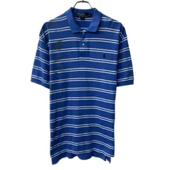90s Polo by Ralph Lauren 半袖 ポロシャツ L ブルー ホワイト ポロラルフローレン ボーダー ポニー刺繍 90年代 夏物 a805-5391