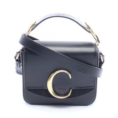 極美品 Chloe Cロゴ 2way ダブルキャリーバッグ ショルダー ブラック 