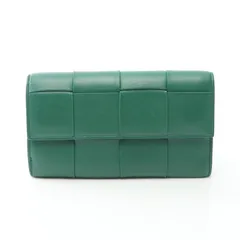 ボッテガヴェネタ BOTTEGA VENETA 二つ折り長財布 カセット マキシイントレチャート グリーン レザー イントレチャート カセット 長財布 レディース Used B