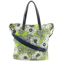 【PRADA】プラダ 2WAYショルダー フラワー ナイロン 黄緑 レディース トートバッグ
