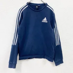 adidas　アディダス　スウェット/トレーナー　パフォーマンスロゴ　スリーストライプス　デカロゴ　前V　紺　ネイビー　古着【値引き交渉OK！】
