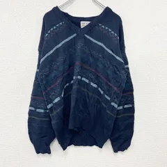 ～90s　TIP TOP TAILORS　アクリルニットセーター　ヴィンテージ　総柄　紺　ネイビー　Lサイズ　古着【値引き交渉OK！】