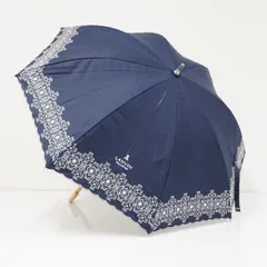 晴雨兼用日傘 LANVIN COLLECTION ランバンコレクション USED品 刺繍 スカラップ ネイビー グラス骨 遮光 UV 50cm A3821