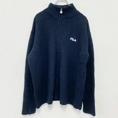 FILA　フィラ　フルジップコットンニットセーター　刺繍ロゴ　紺　ネイビー　XLサイズ　古着【値引き交渉OK！】
