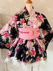 浴衣ドレス 大人用 姫ギャル 花 黒 ブラック Sサイズ セパレート
