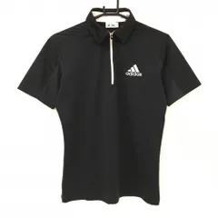 アディダス 半袖ポロシャツ 黒×白 ロゴ刺しゅう ハーフジップ メンズ S/P ゴルフウェア adidas