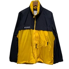 【中古】　Columbia　ナイロンジャンパー　アウター　ハイネック　フルジップ　バイカラー　切替　無地　ワンポイント　ブランドロゴ　刺しゅう　ドローコード　アウトドア　古着　/1151