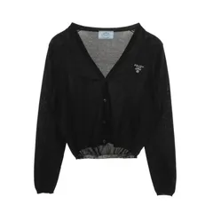 プラダ PRADA カーディガン ロゴ Vネック P25L07 ブラック シルク コットン カーディガン レディース Used Aのサムネイル