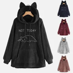 新品 パーカー ボアパーカー もこもこ 可愛い猫 プルオーバー トップス レディース フード パーカ あったか 防寒 ゆったり 長袖 秋 冬 #wdkra