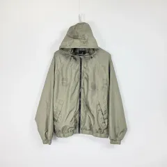 H&M フード ウィンドブレーカー オーバーサイズ アウター カーキ 光沢 メンズ 105-110 0512