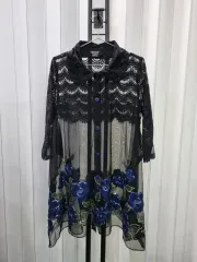 ブラック レース フラワー ロング ブラウス
