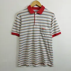 70s Jantzen ジャンセン ポロシャツ リンガー 切替 ボーダー 総柄 胸ポケット 古着 VINTAGE ホワイト レッド L E179のサムネイル