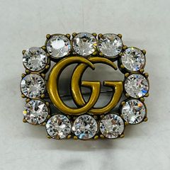 グッチ GUCCI ブローチ GG マーモント ラインストーン ゴールド - メルカリ