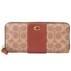 コーチ 長財布 COACH コーティングキャンバス レザー シグネチャー エッセンシャル スリム ストライプ アコーディオン ジップ アラウンド 長財布 タンキャラメル CS031