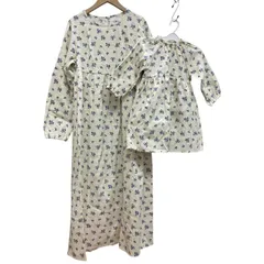 未使用タグ付き/LIEN/Petitmain/ホワイト×ブルー/花柄ワンピース/親子コーデセット/大人サイズF/子供サイズ100/おそろいコーデ/FB4382