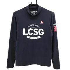 ルコックゴルフ 長袖ハイネックシャツ ネイビー×白 表微起毛 フロントプリント レディース M ゴルフウェア le coq sportif