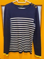 Y【Y8-26】◇ LAUREN RALPH LAUREN    サイズM    ニット　紺色　白色ボーダー　レディースのサムネイル