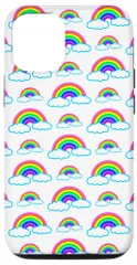 iPhone 15 Pro かわいい虹の雲 白 明るい カラフル 美的 女の子 スマホケース