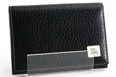 Burberry バーバリー Card Case 名刺入れ・カードケース レザー ブラック 黒 メンズ 男性 裏地ノバチェック シルバーロゴプレート