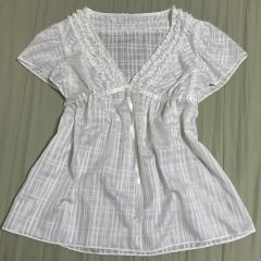 極美品 AVIE アビィ フリル リボン ストレッチデニムブラウス 7.1OZ 