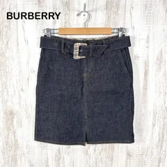 00s BURBERRY BLUE LABEL バーバリーブルーレーベル ノバチェック ベルト フロントスリット デニムスカート ブルー レディース y2k 平成ギャル