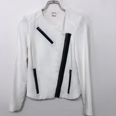 HELMUT LANG ヘルムート ラング レディース レトロ モード デザイナーズ インディースリーズ INDIE SLEAZE 古着 ダブルライダース型 ノーカラー ジャケット 総裏地 肩パッド サイズ0のサムネイル