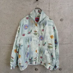 【USED】US 古着 100%シルク ACTIVE STUDIO 花柄 ボタニカル ブルゾン PM 総柄 US古着 ドロップショルダー 古着女子 春アウター 90s 80s USA古着 ライトアウター 総柄ジャケット シルク フラワー 淡い ジップアップ