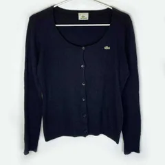ラコステ フロント 刺繍 Uネック ウール カーディガン 40 ブラック AF082E レディース LACOSTE