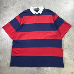 90年代 Polo by Ralph Lauren ポロバイラルフローレン ボーダー 半袖ポロシャツ メンズ2XL 古着 90s VINTAGE ヴィンテージ ビッグサイズ 大きいサイズ ネイビー レッド