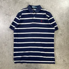90年代 Polo by Ralph Lauren ポロバイラルフローレン ボーダー 半袖ポロシャツ メンズL 古着 90s VINTAGE ヴィンテージ ネイビー ホワイト 紺色 白
