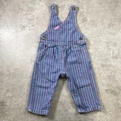 kids  80-90年代 USA製 OSHKOSH オシュコシュ ピンクヒッコリー オーバーオール  サロペット  キッズ18ヵ月 80cm相当 古着  子供服 ベビー服 