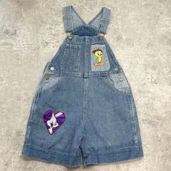 kids 90年代 ワーナー・ブラザース LOONEY TUNES  ルーニー・テューンズ   デニム オーバーオール キッズ10歳 140cm相当 古着  子供服  ショート丈