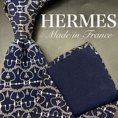 HERMES エルメス ネクタイ ネイビー 青 飛行機柄 クラウド柄 小紋