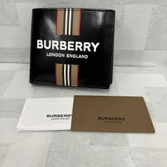 BURBERRY バーバリー 二つ折り財布 ロゴ＆アイコンストライププリント コーティングキャンバス二つ折り財布 ブラック