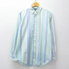 L/古着 ラルフローレン 長袖 ブランド シャツ メンズ 90年代 90s ワンポイントロゴ コットン ボタンダウン 薄緑系他 ストライプ【spe】 26apr14のサムネイル