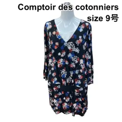 ◇ コントワーデコトニエ Comptoir des cotonniers チュニックワンピース 長袖 Vネック 花柄 プリント 総柄 黒地 9号 M レディース Z6C814のサムネイル