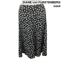 ◇ ダイアンフォンファステンバーグ DIANE von FURSTENBERG スカート フレア 膝丈 総柄 黒 シルク 4 S～M 7～9号 レディース S6E124のサムネイル