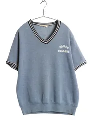 60s ランタグ ★ チャンピオン Vネック 半袖 スウェット メンズ L / ヴィンテージ USA製 リブライン トレーナー カレッジ プリント ブルー