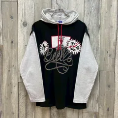 OLD NBA CHICAGO BULLS 90s エヌビーエー シカゴ ブルズ 日本製 バスケット ブラック シングルステッチ レイヤード ロンT パーカー メンズ L サイズのサムネイル