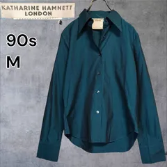 90s キャサリンハムネット ロンドン 貝ボタン ドレスシャツ 深緑 ビリジアン 長袖 コットン KATHARINE HAMNETT LONDON Dress Shirt Pearl Button Dark Greenのサムネイル