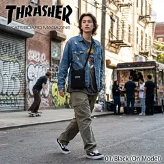【THRASHER定番人気✨】ショルダーポーチ ミニバッグ ブラック／｜コンパクト収納・ストリート系コーデにおすすめのサムネイル