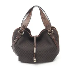 セリーヌ CELINE ハンドバッグ ビタースウィート マカダム クロコ型押し ダークブラウン キャンバス レザー マカダム ハンドバッグ レディース Used B