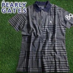 PEARLY GATES パーリーゲイツ ゴルフ 日本製 度詰め鹿の子 パターン切替 グレンチェック柄 ストレッチ 半袖 ポロシャツ ゴルフウェア 053-2160207 定価2.3万 グレー ブラック 4 ▲026▼50903w04