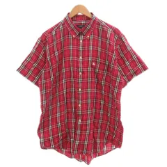 バーバリー ロンドン BURBERRY LONDON シャツ L 赤 レッド チェック柄 ボタンダウンカラー 半袖 /SC ■ECF003