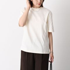 ミースロエ サテン切り替えカットソートップス ホワイト 半袖Tシャツ